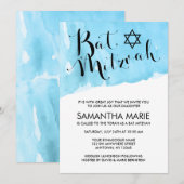 Invitations de Bat mitzvah d'aquarelle bleue (Devant / Derrière)