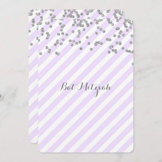 Invitations de Bat mitzvah de bandes argentées (Devant / Derrière)
