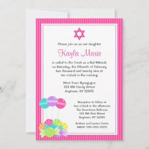 Invitations de Bat mitzvah de bonbons roses