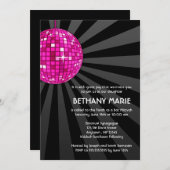 Invitations de Bat mitzvah de boules Disco Rose (Devant / Derrière)