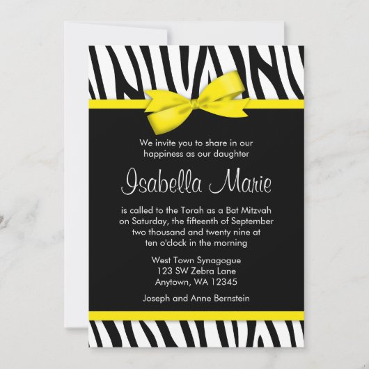 Invitations de Bat mitzvah de Bow imprimé Jaune Ze (Devant)