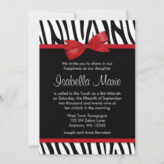 Invitations de Bat mitzvah de Bow imprimé rouge Ze (Devant)