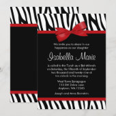 Invitations de Bat mitzvah de Bow imprimé rouge Ze (Devant / Derrière)