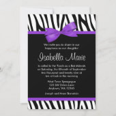 Invitations de Bat mitzvah de Bow imprimé Zebra Pu (Devant)