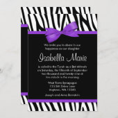 Invitations de Bat mitzvah de Bow imprimé Zebra Pu (Devant / Derrière)
