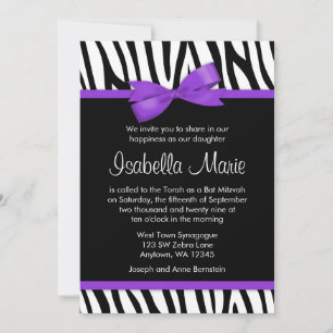 Invitations de Bat mitzvah de Bow imprimé Zebra Pu