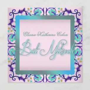 Invitations de Bat mitzvah de couleur bleue Turquo