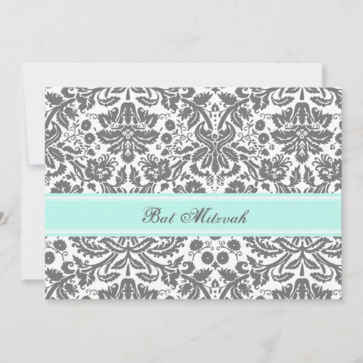 Invitations de Bat mitzvah de Damas gris d'Aqua (Devant)
