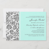 Invitations de Bat mitzvah de Damas gris d'Aqua (Dos)