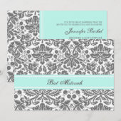 Invitations de Bat mitzvah de Damas gris d'Aqua (Devant / Derrière)