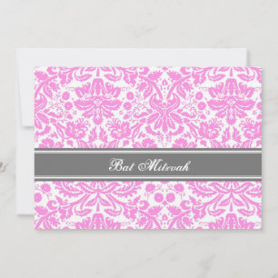 Invitations de Bat mitzvah de Damas gris rose