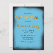 Invitations de Bat mitzvah de fumée noire et cyan (Devant)