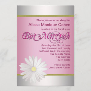 Invitations de Bat mitzvah de marguerite rose