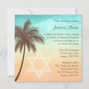 Invitations de Bat mitzvah de palmiers de plage tr