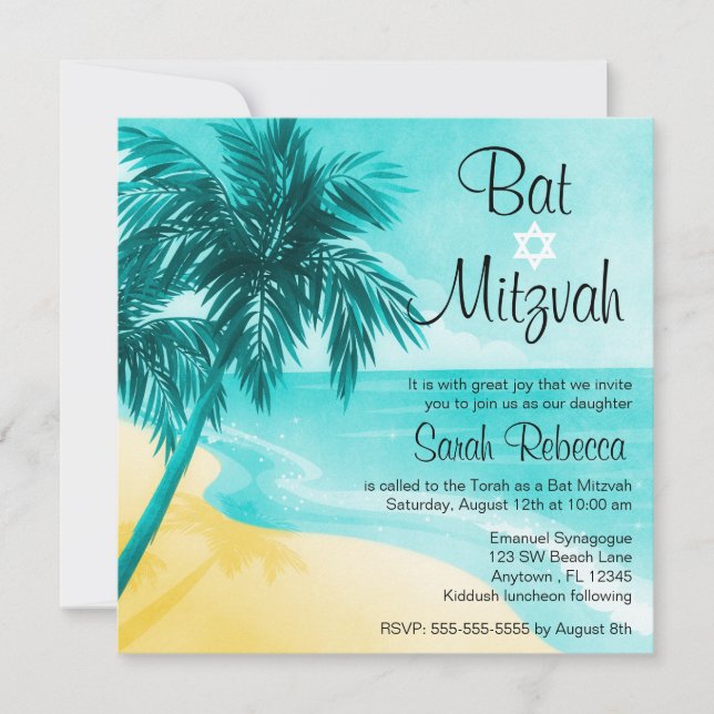 Invitations de Bat mitzvah de plage tropicale (Devant)