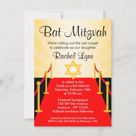 Invitations de Bat mitzvah de Red Carpet Hollywood (Devant)