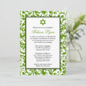Invitations de Bat mitzvah Green Swirl Damask (Debout devant)