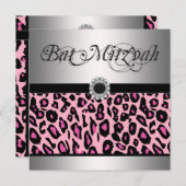 Invitations de Bat mitzvah léopards roses (Devant / Derrière)