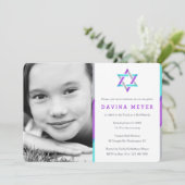 Invitations de Bat mitzvah photo | Violet + Turquo (Debout devant)