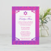 Invitations de Bat mitzvah pourpre rose (Debout devant)