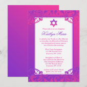 Invitations de Bat mitzvah pourpre rose (Devant / Derrière)