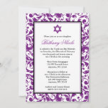 Invitations de Bat mitzvah pourpres Swirl Damask<br><div class="desc">Invitation vos invités à votre Bat mitzvah dans le style avec cette élégante invitation damassée tourbillon violet. Élégant et formel — Personnalisez facilement votre événement !</div>