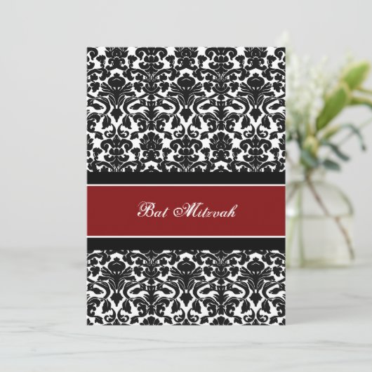 Invitations de Bat mitzvah Red Damask (Debout devant)