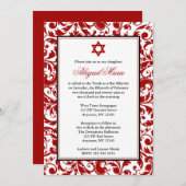 Invitations de Bat mitzvah Red Swirl Damask (Devant / Derrière)