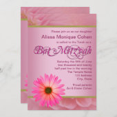 Invitations de Bat mitzvah Rose Daisy (Devant / Derrière)