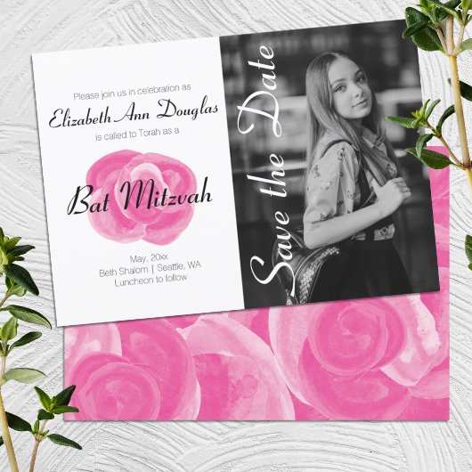 Invitations de Bat mitzvah Rose Rose