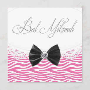 Invitations de Bat mitzvah rose Zebra