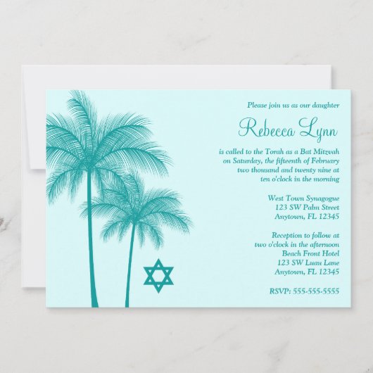 Invitations de Bat mitzvah tropicaux turquoise Pal (Devant)