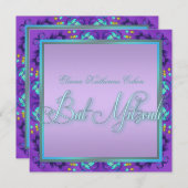 Invitations de Bat mitzvah turquoise bleu pourpre (Devant / Derrière)