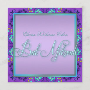 Invitations de Bat mitzvah turquoise bleu pourpre