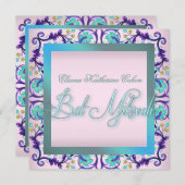 Invitations de Bat mitzvah turquoise bleu rose (Devant / Derrière)