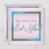 Invitations de Bat mitzvah turquoise bleu rose (Devant / Derrière)