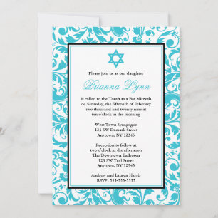 Invitations de Bat mitzvah turquoise Blue Swirl Da