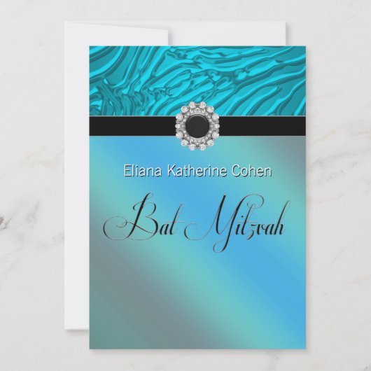 Invitations de Bat mitzvah turquoise Blue Zebra (Devant)