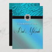 Invitations de Bat mitzvah turquoise Blue Zebra (Devant / Derrière)