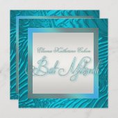 Invitations de Bat mitzvah turquoise Blue Zebra (Devant / Derrière)
