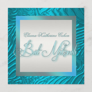 Invitations de Bat mitzvah turquoise Blue Zebra