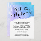Invitations de Bat mitzvah Turquoise d'aquarelle v (Devant / Derrière)