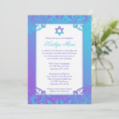 Invitations de Bat mitzvah Turquoises pourpres (Debout devant)