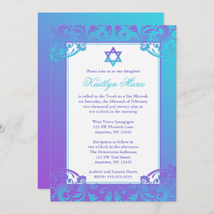 Invitations de Bat mitzvah Turquoises pourpres