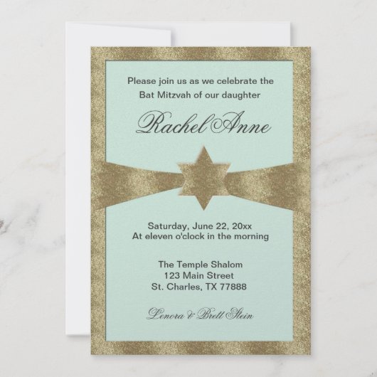 Invitations de Bat mitzvah vert menthe pâle (Devant)
