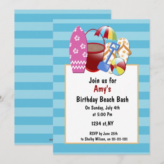 Invitations de beach party (Devant / Derrière)