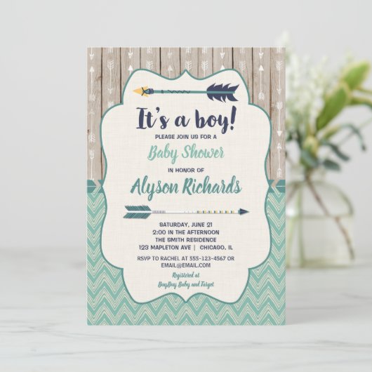 Invitations de bébés, flèche tribale turquoise (Debout devant)