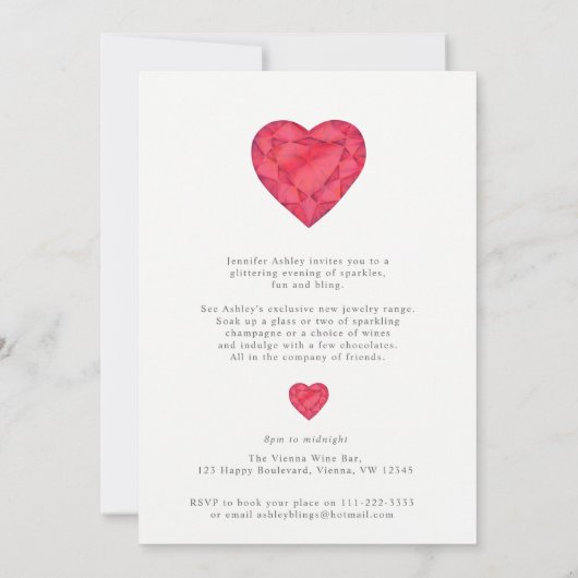 Invitations de bijoux ruby rouge amour bling (Dos)