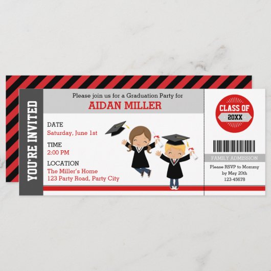 Invitations De Billet De Diplôme (Petite Garçon) (Devant / Derrière)