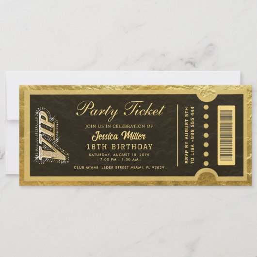 invitations de billet de fête doré (Devant)